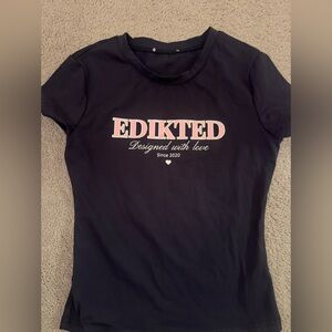 Edikted Kids Navy Tee with Pink Logo